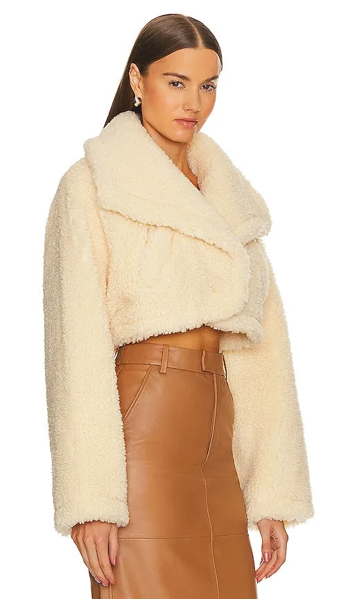 L'Academie Peyton Cropped Sherpa Jacket in Cream
