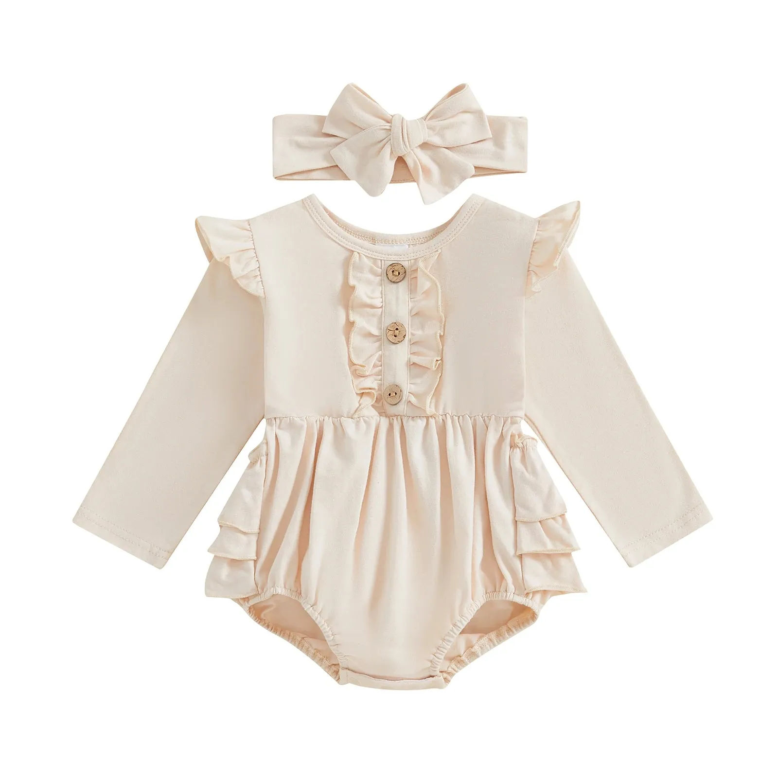 Ruffled Trim Long Sleeve Romper