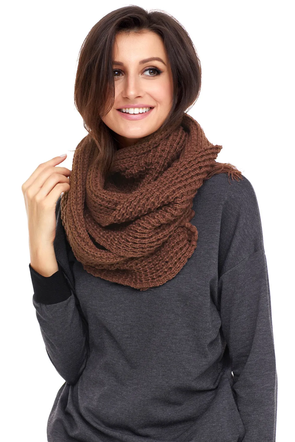 Sexy Brown Cozy Chunky Knit Tassel Scarf